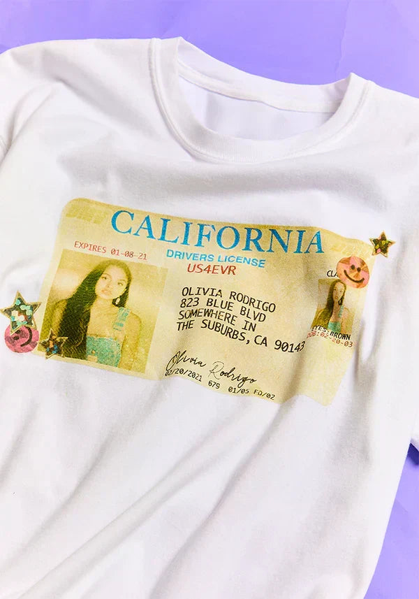 driver's license t-shirt in white