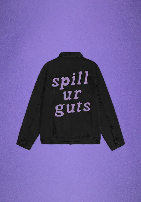 spill ur guts black denim jacket